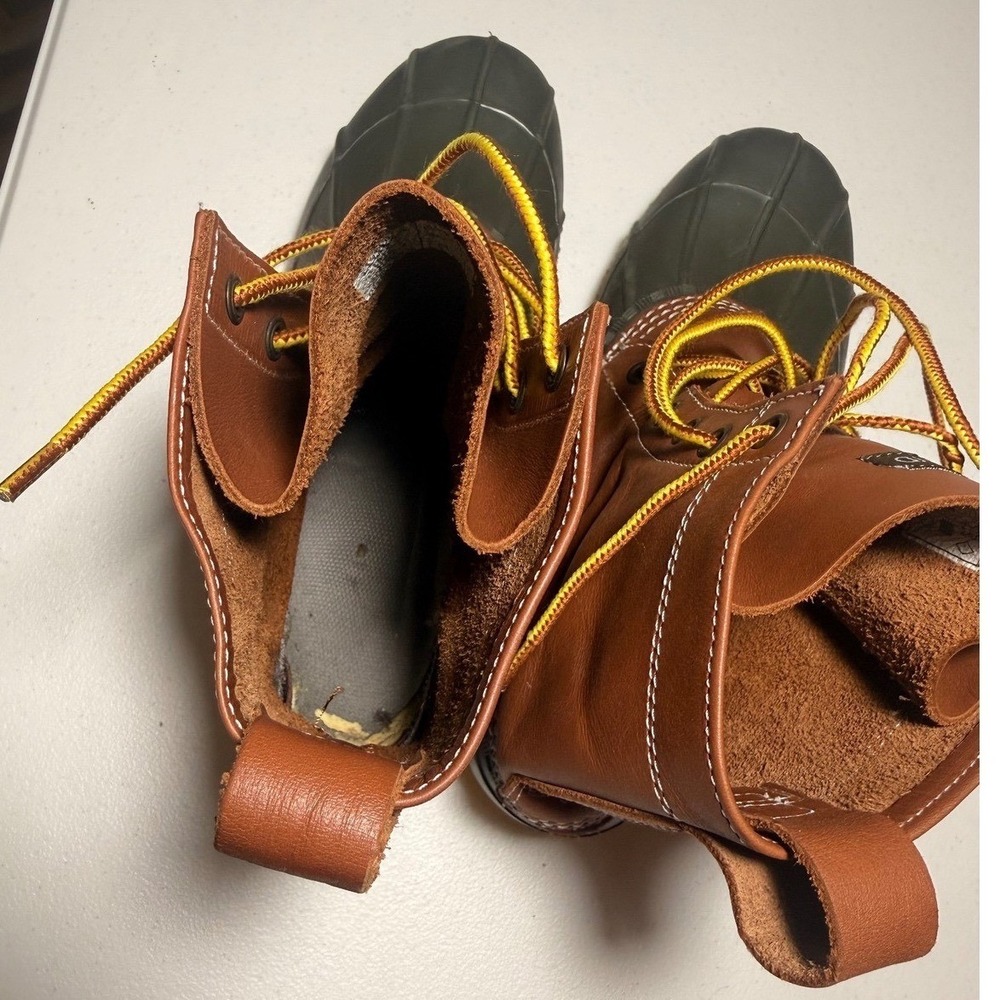 Lands' End Duck Boots Women's 9B Brown Leather Waterproof Lace Up Yellow Eu 40 - Picture 10 of 11